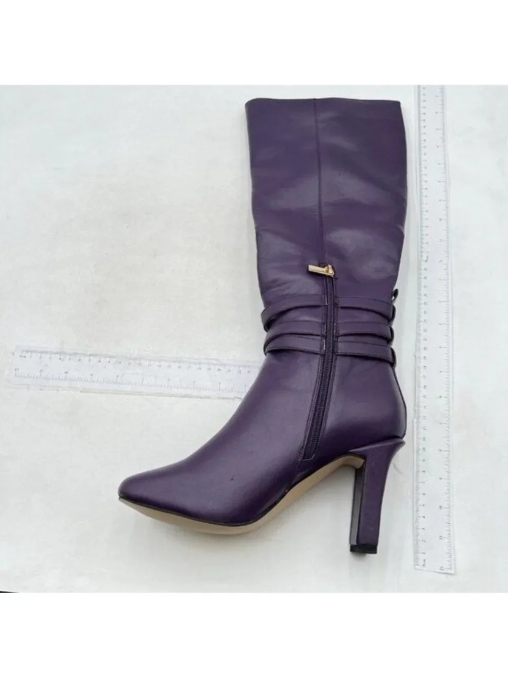 FSJ Purple Knee High Long Boots Closed Toe Chunky Heel Side Zipper Fall Shoes